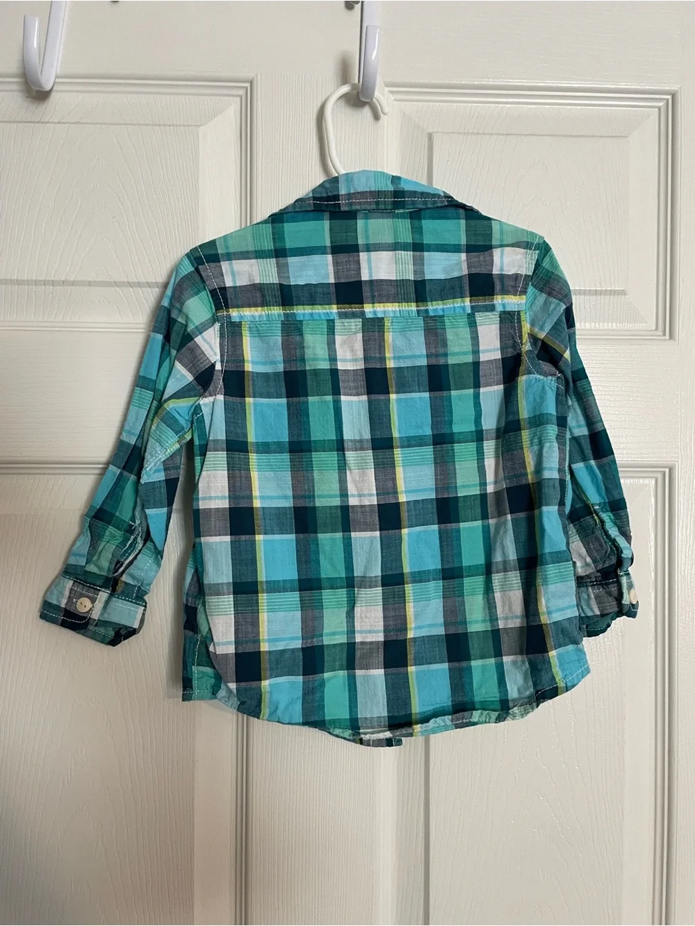 OshKosh B'gosh 100% Cotton Size 3T Teal & Blue Plaid Button-Down Shirt
